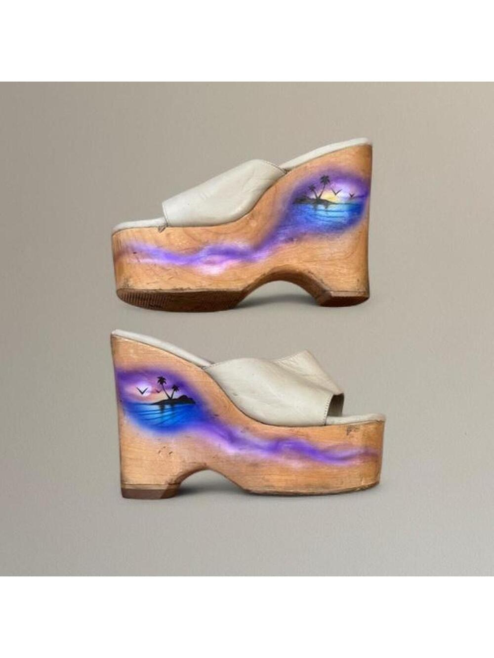 Y2K wooden platform wedges. One of a kind.